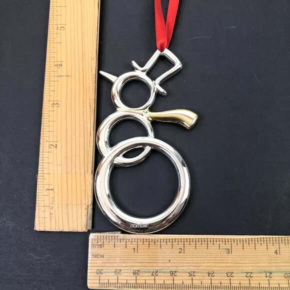 Nambe Brass Christmas Ornament Silver Plated Snowman Golden Scarf Modernist Gift - Picture 3 of 4